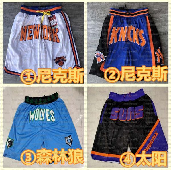 

mens stitched basketball pocket new york knicks shorts just sports pants don minnesota timberwolves suns shorts, Black