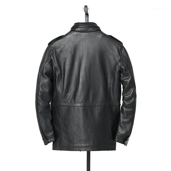 

men's leather & faux black 2021 safari style m65 genuine jacket men plus size 4xl real natural cowhide russian winter thick warm long c