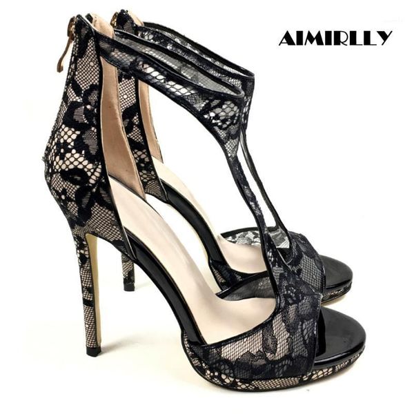 

sandals women ladies summer peep toe high heels shoes black lace cover heel back zip party dress aimirlly1