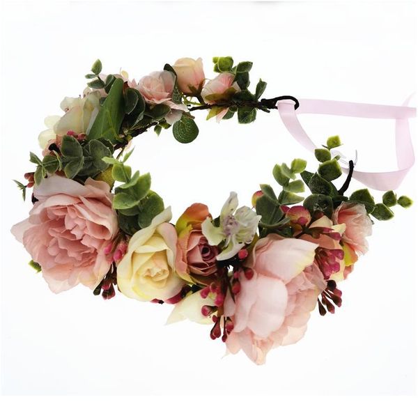 

wholesale pink flower crown festival headpiece women hair accessories headdress baby crown floral garland wedding qyleju