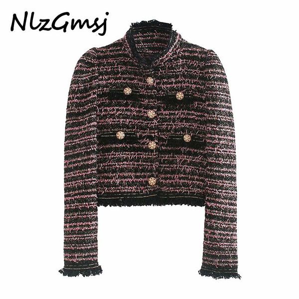 

nlzgmsj women tweed jacket coat pearl decorate tassel ladies long sleeve female slim autumn coat, Black;brown