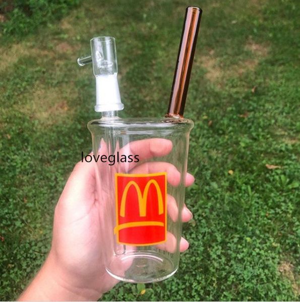 8.0 pollici McDonald Glass Bubbler Narghilè Vetro spesso Bong d'acqua Pipa da fumo Becher Oil Rigs Dab Accessorio per sigarette con Banger da 14 mm