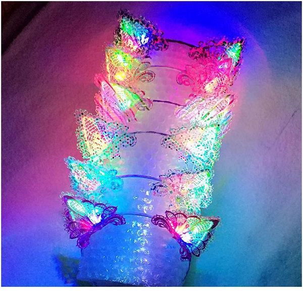 

women girls led light flash lace cat animal ears headband blinking glow hairband hair accessory rave glow party qylnys, Blue;red