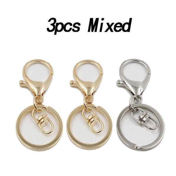 

10pieces/lot 3pcs eco-friendly diy material keychain lobster clasp three-piece gold white k bag multi-purpose pendant accessories, Silver