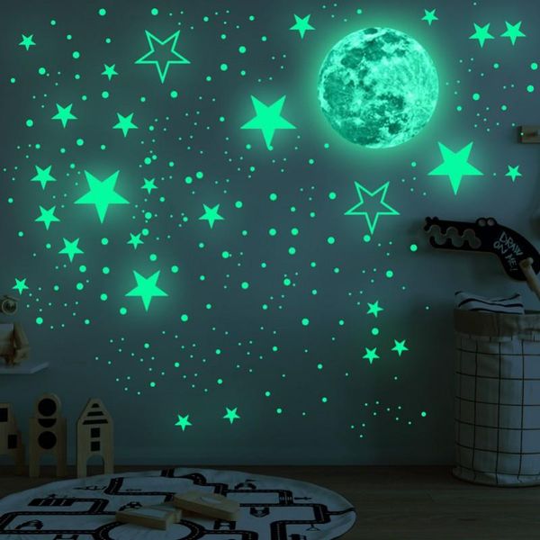 

wall stickers green luminous moon 435 stars and dots children's room ceiling stairs fluorescent sticker decoration