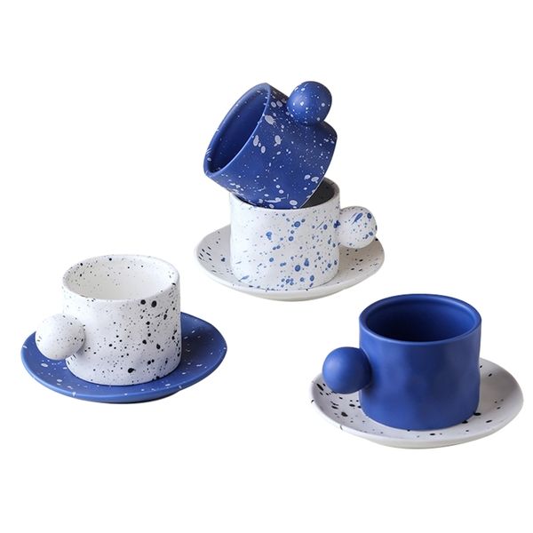 Nord Europa Colazione Yogurt Cup Creatività Tazza di inchiostro spruzzata a mano Ceramica e piattino Coppia Regali d'acqua personalizzati 220311