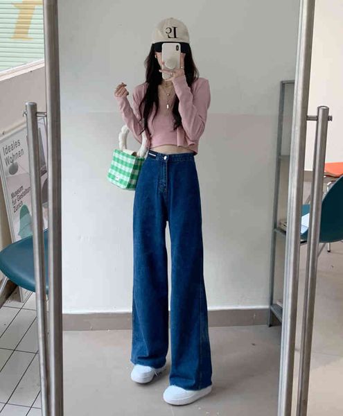 

women's jeans woman breech breeches high waist wide leg blue denim pants of vintage fashion straight we1t