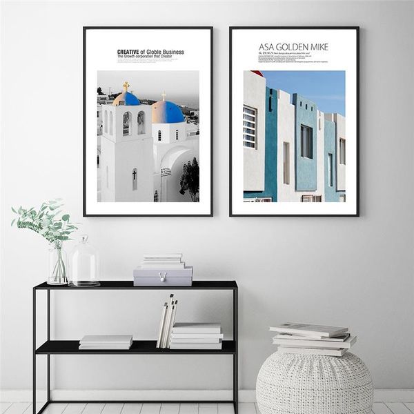 

paintings scandinavian blue building wall art poster european beautiful landscape canvas painting modern gallery living room home decor