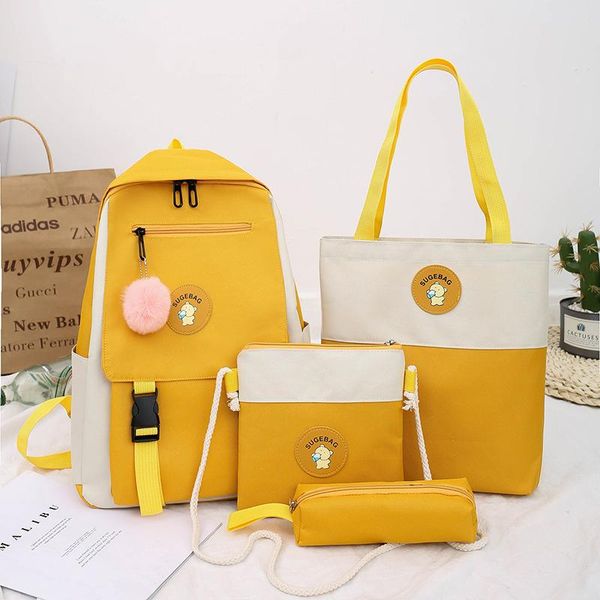 

backpack 4 pcs set harajuku women lapcanvas school bags for teenage girls kawaii college student kids book bag rucksack 2021