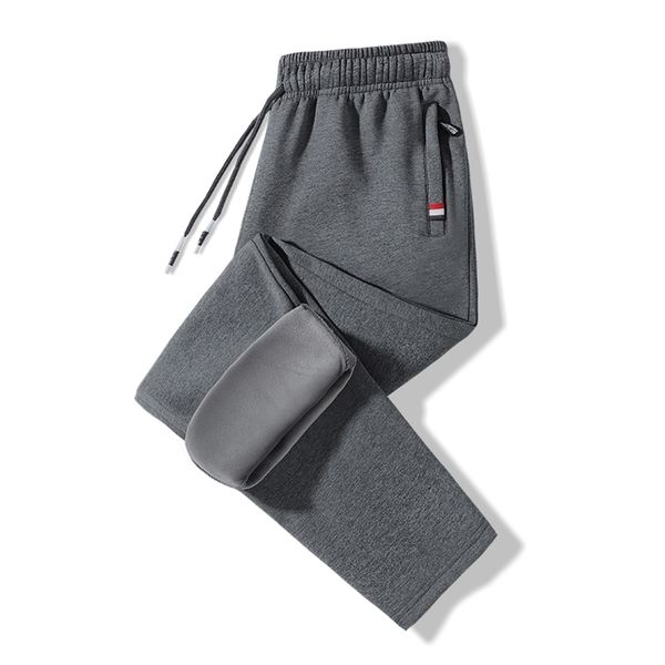 

men's trousers winter plus velvet warm cotton loose straight-leg pants large size m-5xl solid color sports casual pants men 211123, Black