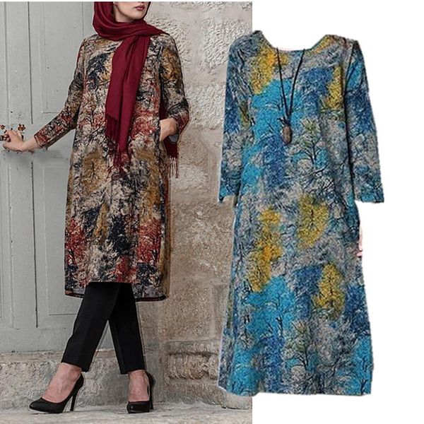 

casual dresses women bohemian vintage floral long sleeve kaftan retro cotton linen midi dress tunic big plus size vestido robe, Black;gray