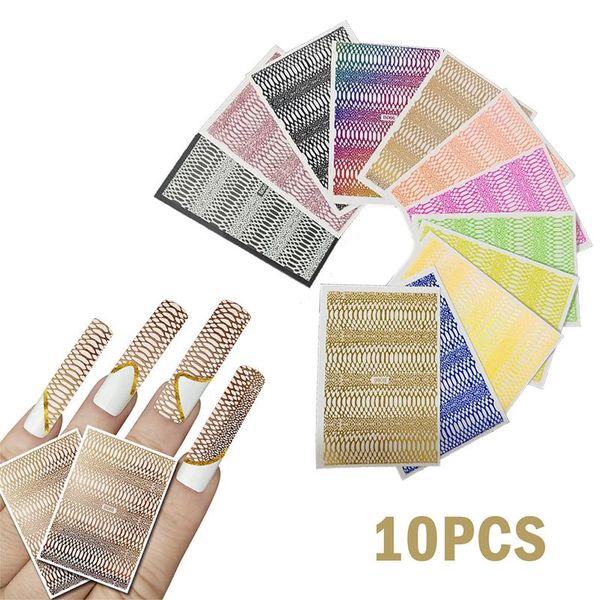 

nail art decorations 10pcs snake stickers neon green leopard prints slider animal skins pattern sticker, Silver;gold