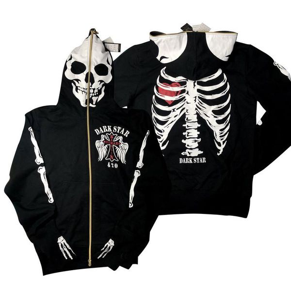 

women's hoodies & sweatshirts y2k gothic skull print streetwear women grunge black zipper oversized 90s winter vintage hip hop coat