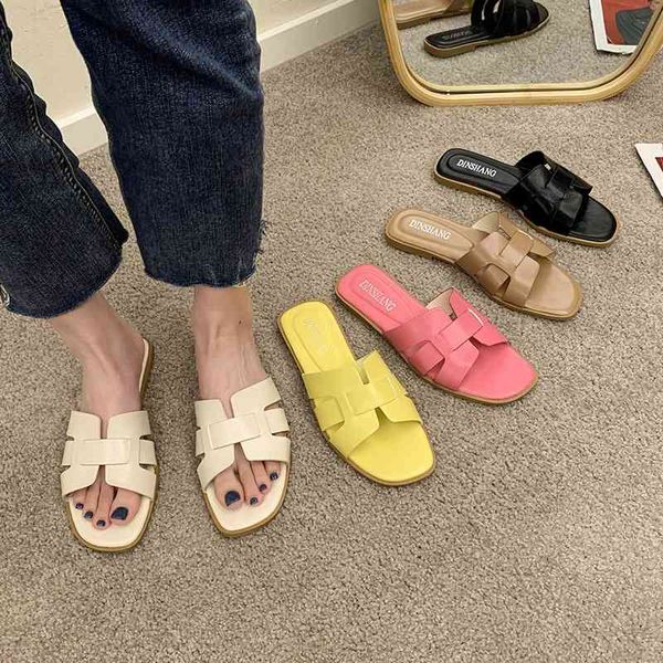 

75% off factory outlet sale famous designer brand 2021 new slippers women summer wear simple and fashionable vacation beach drag all-match s, Black