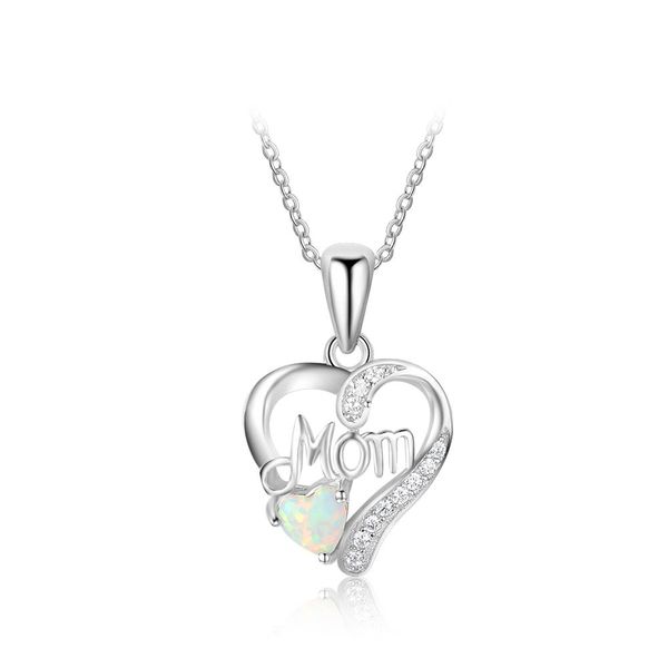 

s925 solid sterling silver pendant necklaces women i love you mom heart white blue opal necklace for mother's day gift christmas jewelr