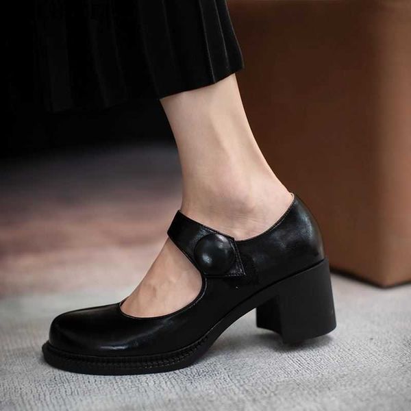 

allbitefo natural genuine leather women heels shoes thick heel round toe fashion casual women's high heel shoes high heels 210611, Black