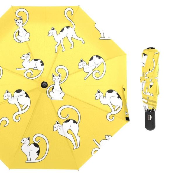 

umbrellas cute cat yellow umbrella folding automatic rain women auto windproof for children