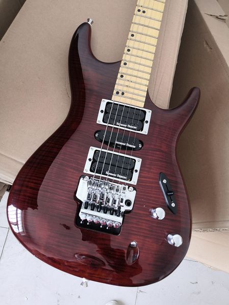 

6 strings brown electric guitar with 24 frets,flame maple veneer