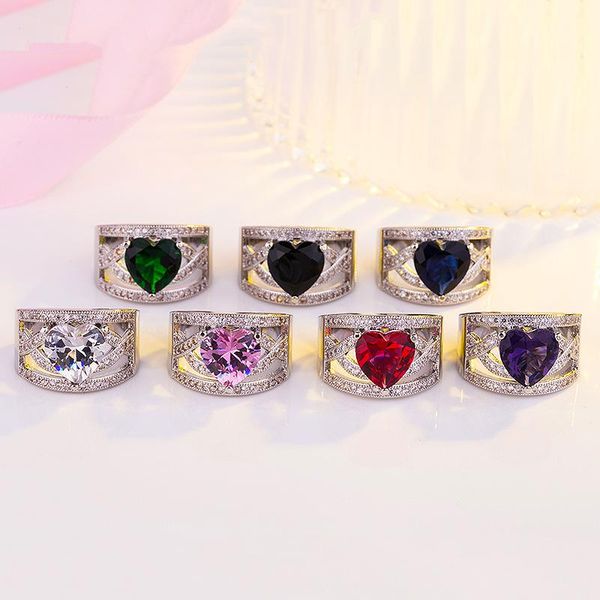 

cluster rings chamss ocean heart multicolor ring fashion personality women's proposal manufacturer wholesale, Golden;silver