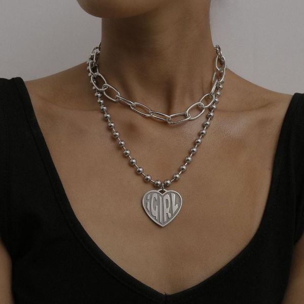 

chokers dutrieux punk girl heart pendant necklace for women hip hop layered chain choker jewelry collares collar femme gift, Golden;silver