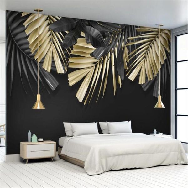 

wallpapers milofi custom wallpaper mural nordic minimalist hand-painted tropical plants golden leaves background wall decorative painting