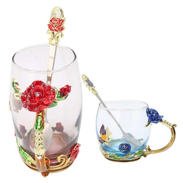 

mugs tea mug delicate flower enamel glass transparent with spoon for ceremony