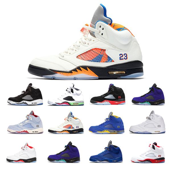 

man basketball shoes 5 5s fire red alternate grape blue suede cool laney royal metallic silver white oreo space jam 3 trainers sports platfo, White;red