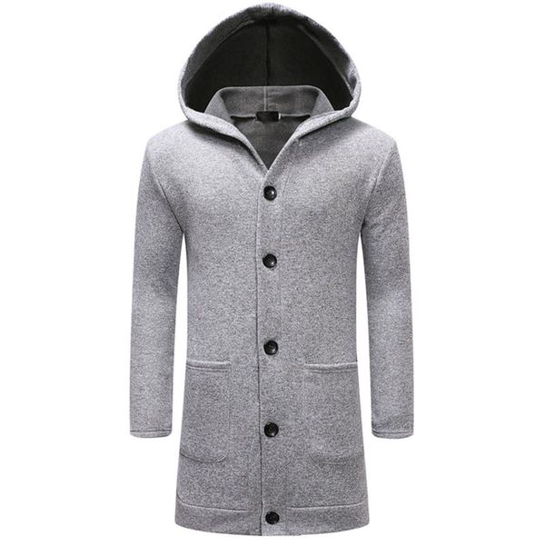 

men's jackets men hooded long brand fashion solid color autumn winter streetwear man's single-breasted coat plus size, Black;brown