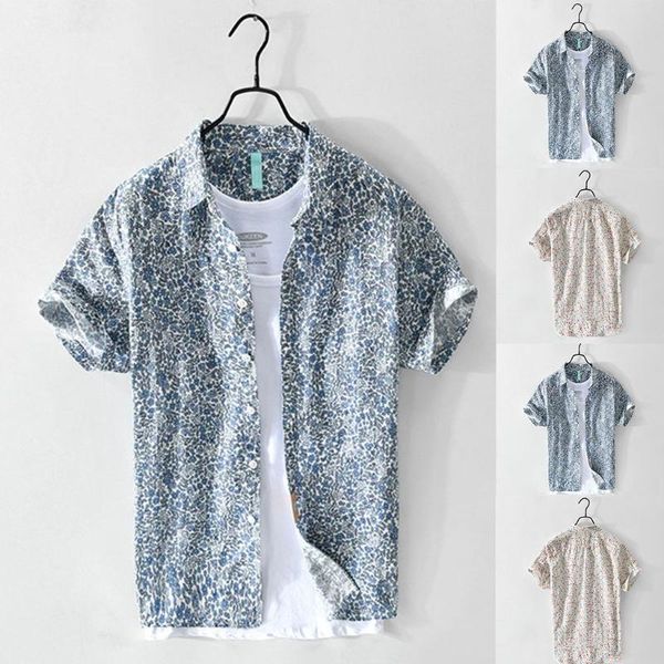 

men's casual shirts mens summer short sleeve hawaiian multicolor floral print button down lapel blouse beach holiday cotton linen, White;black