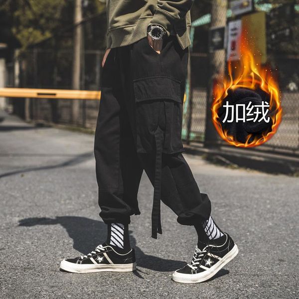 

men's pants #2494 autumn winter thick harem for men plus size 5xl mid waist cotton cargo male japan style big pockets trousers, Black