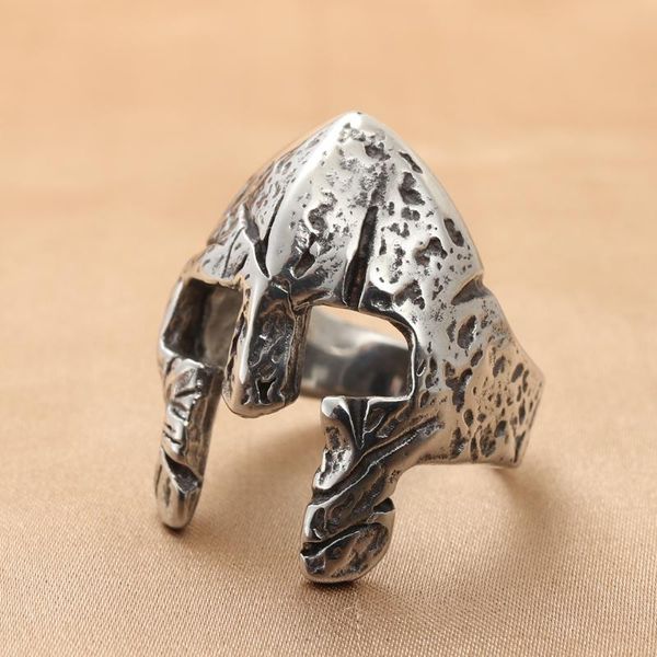 

wedding rings creative stainless steel spartan hero helmet mask ring male female personality retro cool car jewelry fashion punk rock rap, Slivery;golden