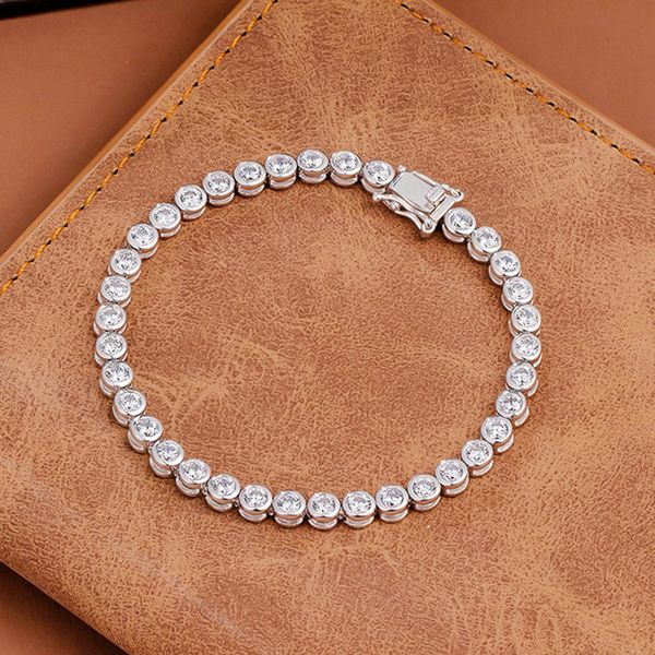 

solid silver 15-18cm solid real 925 sterling silver bracelet with 3mm sparkly zircon pure fine jewelry for women, Golden;silver