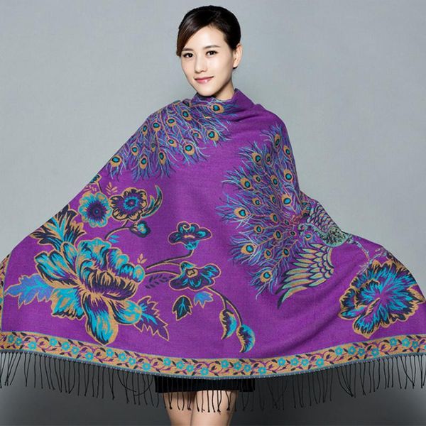 

scarves gift to mom peacock thick cashmere square large size women pashmina peony embroidered scarf ladies wraps warm shawls, Blue;gray