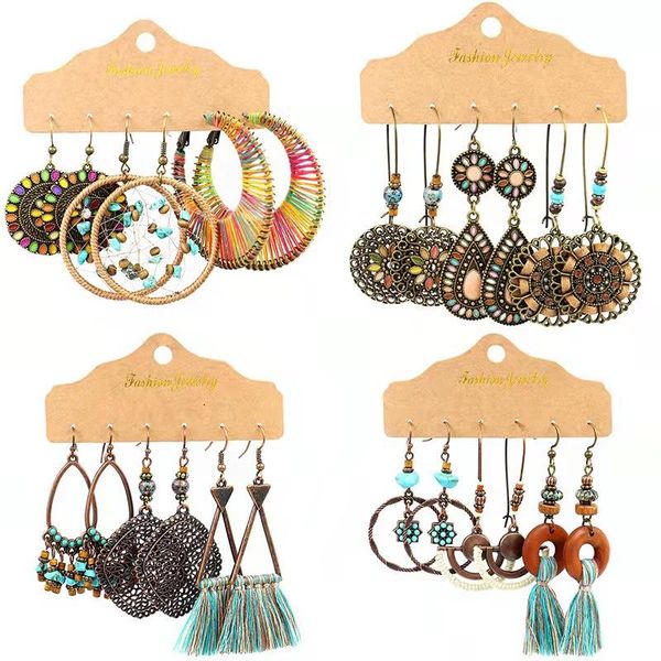 

hoop & huggie bohemian earring set women's accessories 2021 retro ethnic personality leaf flower tassel monternet drop earrings party j, Golden;silver