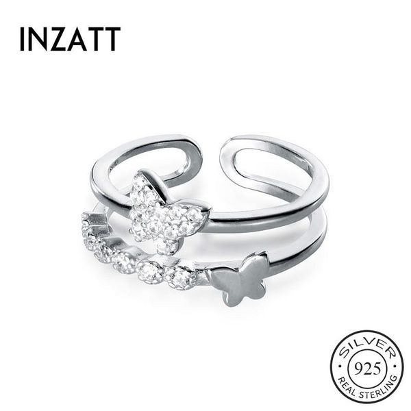 

cluster rings inzareal 925 sterling silver zircon butterfly adjustable ring for women party cute fine jewelry animal accessories, Golden;silver