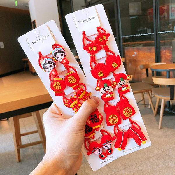 

hair accessories 5pairs/lot children's rope chinese year version the cartoon headwear girl rubber band sweet cute, Slivery;white
