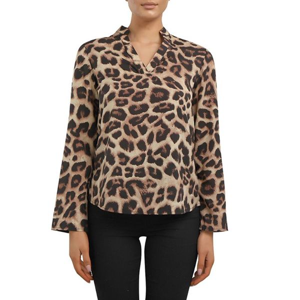 

women's t-shirt women classic v-neck leopard printed long leeve pullover spring/autumn casual, White
