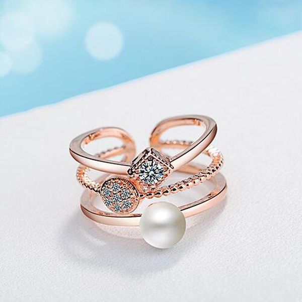 

wedding rings fashion rose gold 925 silver for women engagement exquisite zircon square pearl ring jewelry lady valentine's day gift, Slivery;golden