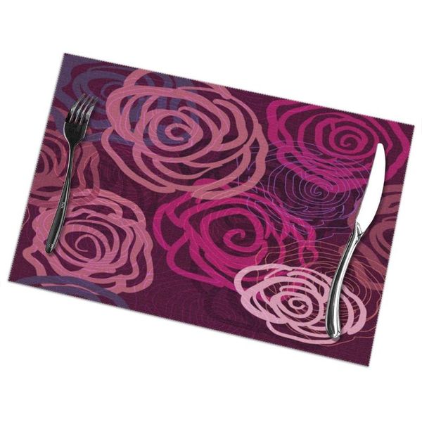 

mats & pads 6 pcs placemat lilac abstract roses fabric table tableware kitchen tool
