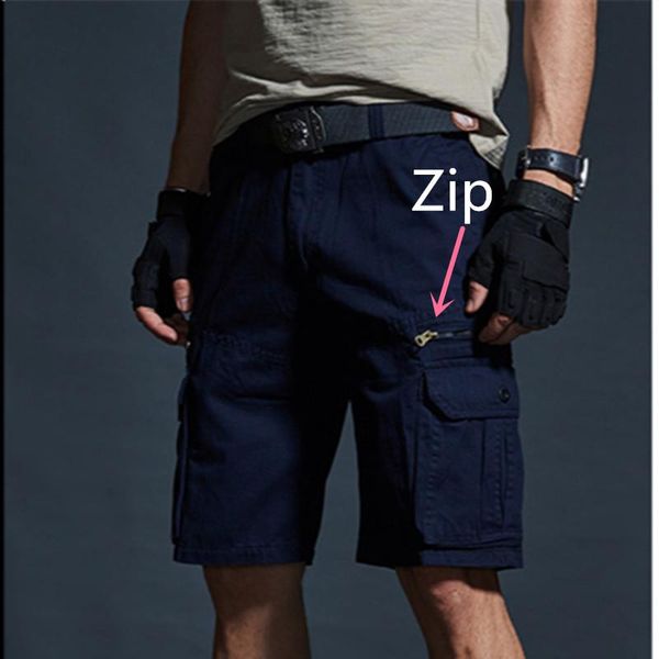 

men's shorts knee length summer cargo mens casual tactical clothing men side with zip, White;black