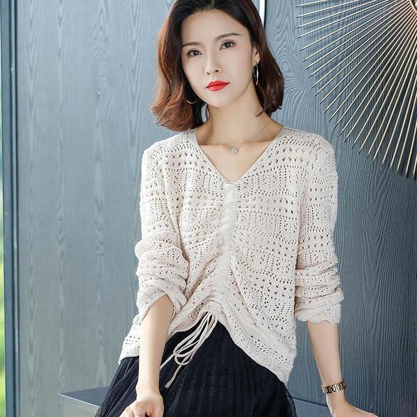 

women's sweaters autumn clothing sweater hollow out short 2021 and winter v-neck versatile base loose-fit outdoor, White;black