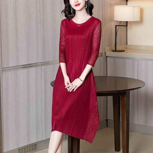 

casual dresses pleated dress 2021 spring high end women's lace, Black;gray