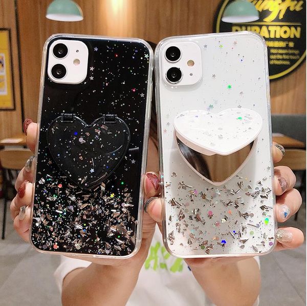 

glitter bling love heart mirror phone case for iphone 11 pro max 8 7 6 6s plus xr x xs max se 2020 drop glue back cover case
