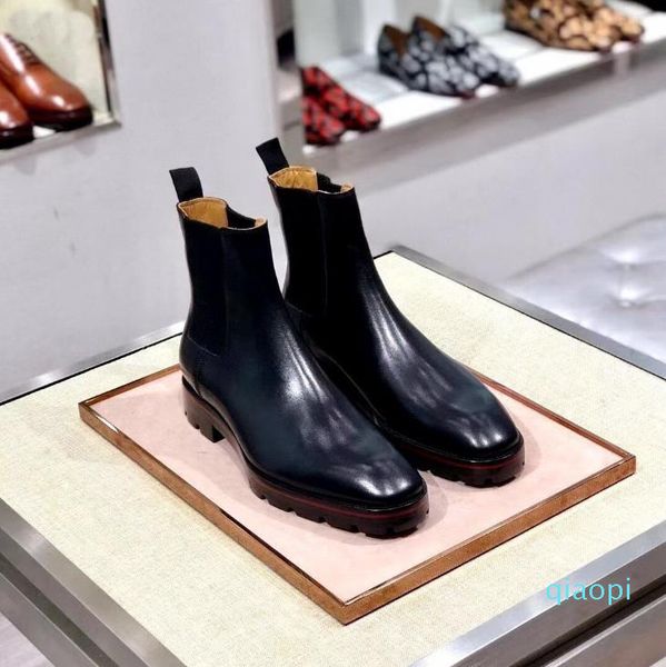 

luxury-designer man ankle boots red bottom melon boots black calfskin rubber lug sole mens fashion booty famous party wedding shoes