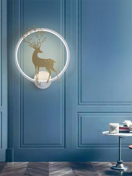 

wall lamp nordic elk ring lamps living room background children's modern dimming deer sconce lights stair balcony lighting