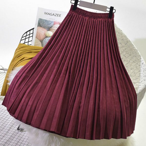 

2021 new two layer spring suede long pleated skirts brand womens saias faldas vintage women midi skirt pp537 6zrv, Black