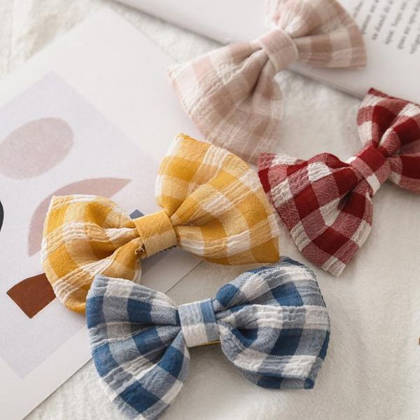 

hair accessories korea for kids children hairpins 2/4pcs bowknot plaid headwear clip girls cotton handmade barrettes, Slivery;white