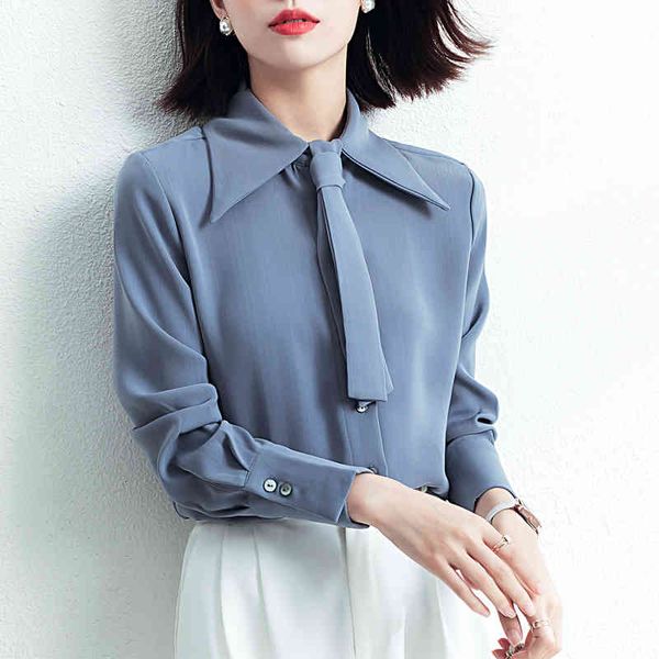 

women's blouses & shirts autumn female shirt oversized solid color long sleeve ladies office workwear shirts 2zto, White