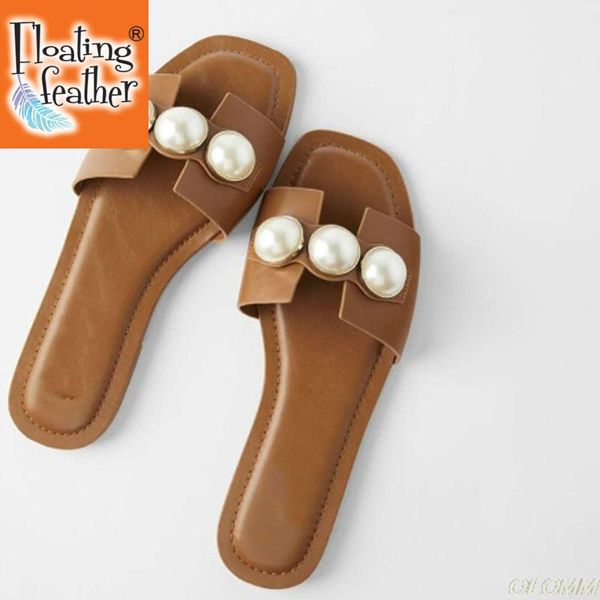 

slippers big pearl women pointed toe double band rivets mules shoes woman summer slides flip flops, Black