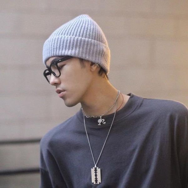 

beanies autumn and winter knitted hats solid color men's women's cuffed woolen caps, warm earmuffs, head caps